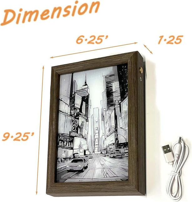 Upgraded Lighting Shadow Art Painting Decoration, Touch Control Color Change Light with Walnut Wood Photo Frame and USB Charging, Excellent Glowing Memoriable Present. (Cyber Time Square) - LeafyLoom