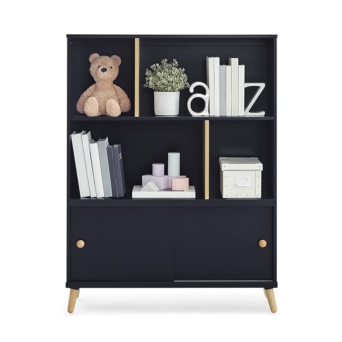 Delta Children Essex Bookcase - Greenguard Gold Certified, Black/Natural - LeafyLoom