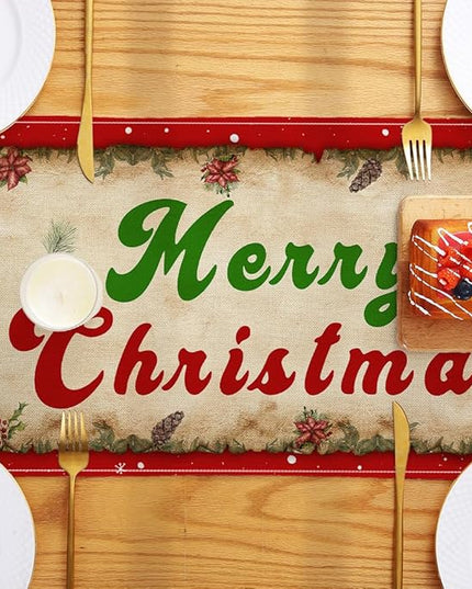 Vintage Christmas Table Runner Christmas Decorations - Red Vintage Style Santa Claus Girls Merry Christmas Winter Xmas Home Kitchen Dining Table Decor, Christmas Party Decorations 13 x 72 Inch Racenaf