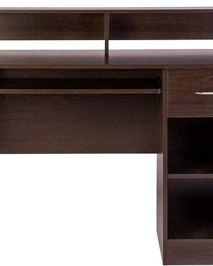 OneSpace Essential Computer Desk, Hutch with Pull-Out Keyboard, Espresso - LeafyLoom