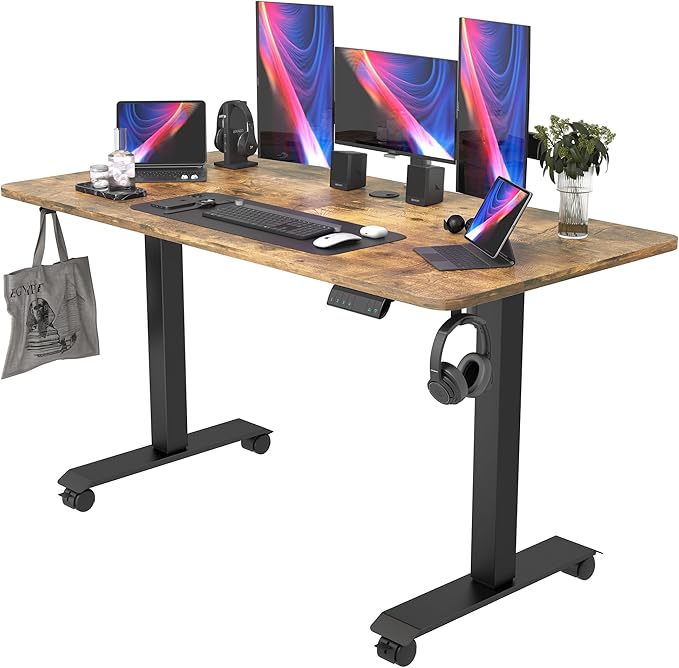 Monomi Electric Standing Desk, Height Adjustable Desk 55x 24 Inches, Ergonomic Home Office Sit Stand Up Desk with Memory Preset Controller (Black Frame/Rustic Brown Top) - LeafyLoom