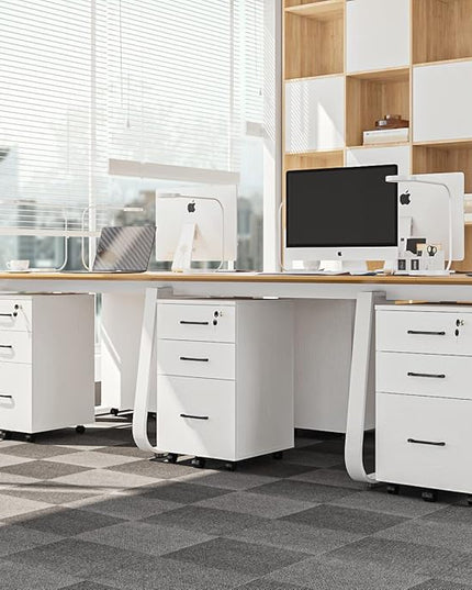 Panana 3 Drawer Wood Mobile File Cabinet, Under Desk Storage Drawers Small File Cabinet for Home Office (White) - LeafyLoom