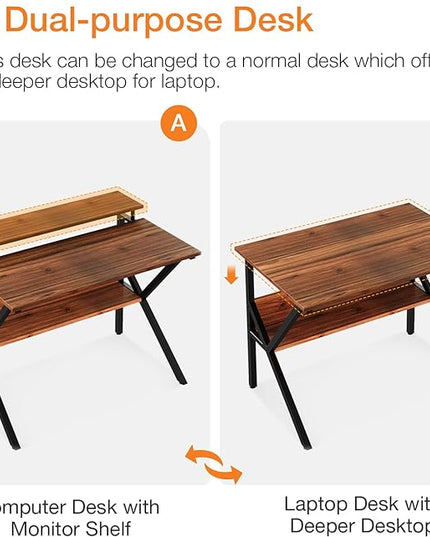 ODK Small Desk, 27.5 Inch Small Computer Desk for Small Spaces, Compact Desk with Storage, Tiny Desk Study Desk with Monitor Stand for Home Office, Espresso - LeafyLoom