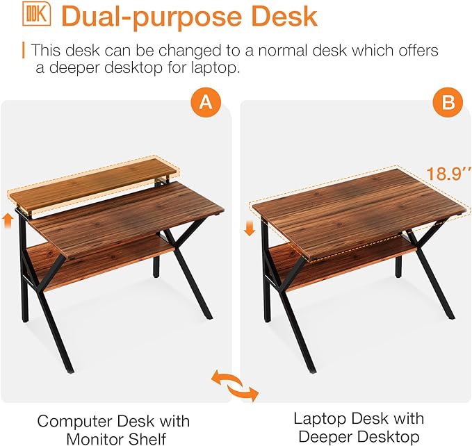 ODK Small Desk, 27.5 Inch Small Computer Desk for Small Spaces, Compact Desk with Storage, Tiny Desk Study Desk with Monitor Stand for Home Office, Espresso - LeafyLoom