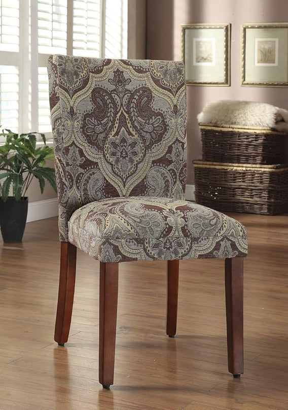 HomePop Parsons Upholstered Accent Dining Chair, Set of 2, Blue and Brown Paisley - LeafyLoom