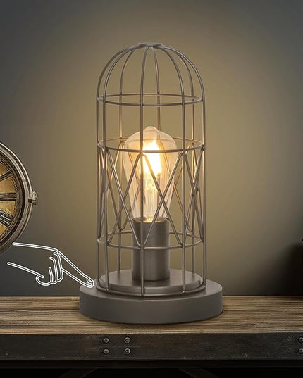 Small Industrial Lamp, Touch Control 3 Way Dimmable Table Lamp, Rustic Iron Steampunk Edison Lamp Vintage Nightstand Lamp Bedside Light for Bedroom Living Room, Corner, Hallway, LED Bulb Included - LeafyLoom