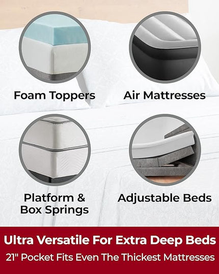 Mellanni Extra Deep King Sheets - 4 PC Iconic Collection Bedding Sheets & Pillowcases - Hotel Luxury, Ultra Soft, Cooling Bed Sheets - Extra Deep Pocket up to 21 inch (King, Laced Sky Blue) - LeafyLoom