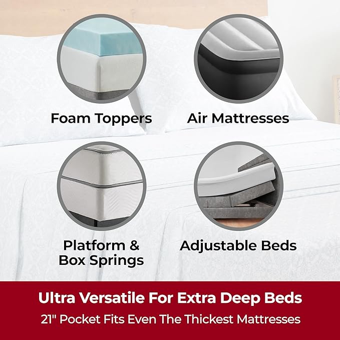 Mellanni Extra Deep King Sheets - 4 PC Iconic Collection Bedding Sheets & Pillowcases - Hotel Luxury, Ultra Soft, Cooling Bed Sheets - Extra Deep Pocket up to 21 inch (King, Laced Sky Blue) - LeafyLoom