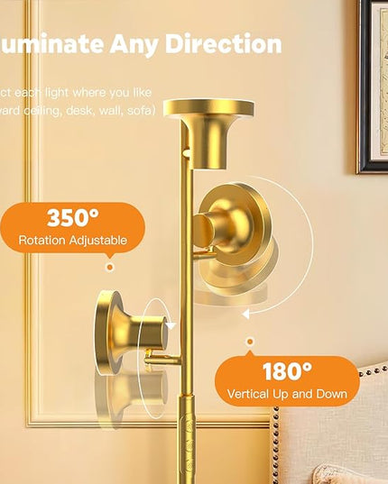 36W Super Bright Gold Floor Lamp, Modern LED Standing Lamp with Remote & Touch Control, 4 Color Temperatures, 3 Rotatable Lights, Dimmable Floor Lamps for Living Room, Bedroom, Office - LeafyLoom