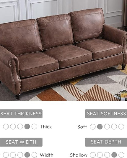 Dreamsir 79'' Traditional Faux Leather Sofa, 3 Seater Leather Couch with Nailhead Trim and Rolled Arms, Classic Couches for Living Room, Apartment, Bedroom, Easy to Install（Dark Brown） - LeafyLoom