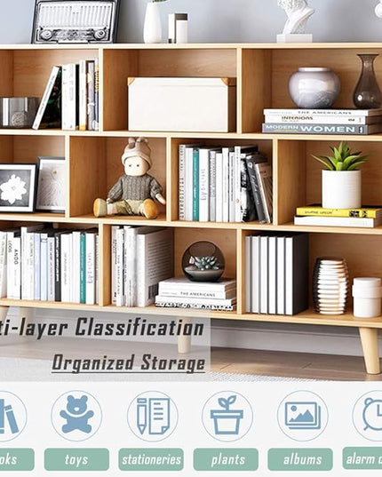 IOTXY Wooden Open Shelf Bookcase - 3-Tier Floor Standing Display Cabinet Rack with Legs, 10 Cubes Bookshelf, Pear Yellow - LeafyLoom