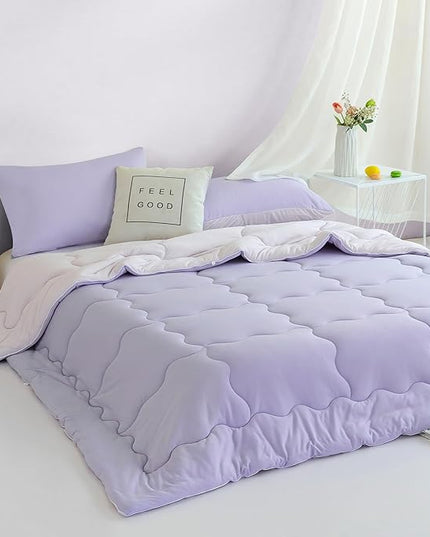 COTTEBED Reversible Softness Pink Purple Twin Comforters Sets for Girl Kids College Dorm, Cute Jersey Knit Lightweight Breathable Fluffy Cozy Comfy Bed Down Comforter Quilt for All Season Twin/Twin XL - LeafyLoom