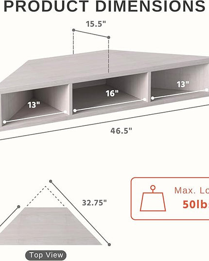 24/7 Shop at Home French 47 inch Modern TV Stand with Storage, Floating Corner Shelf for Wall, Wood Entertainment Center with Shelves for Living Room, Bedroom, Family, White Oak - LeafyLoom