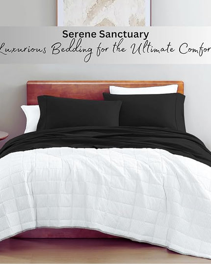 LANE LINEN 100% Organic Cotton Twin Bed Sheet Set, 3 Pc Twin Size Sheets Set, Soft & Breathable Twin Sheet Set Boys, Hotel Style Bedding Sheets & Pillowcases, 15" Deep Twin Fitted Sheet - Black - LeafyLoom