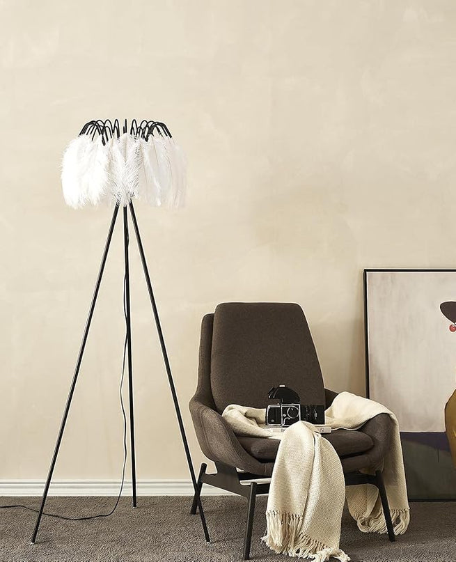 White Feather Lamp, Elegant Floor Lamp for Bedroom, Living Room (Black) - LeafyLoom