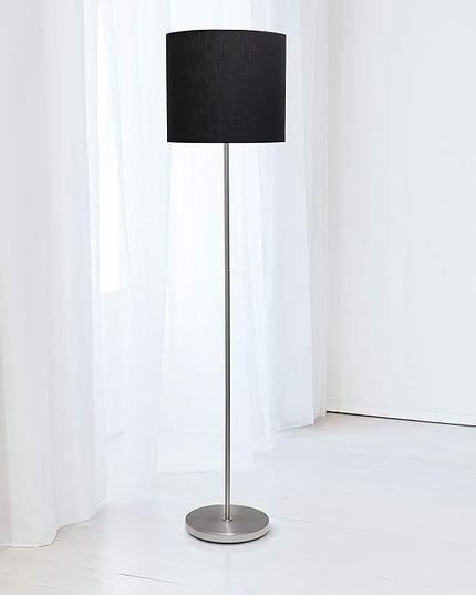 Simple Designs LF2004-BLK Brushed Nickel Stick Drum Shade Floor Lamp, Black - LeafyLoom