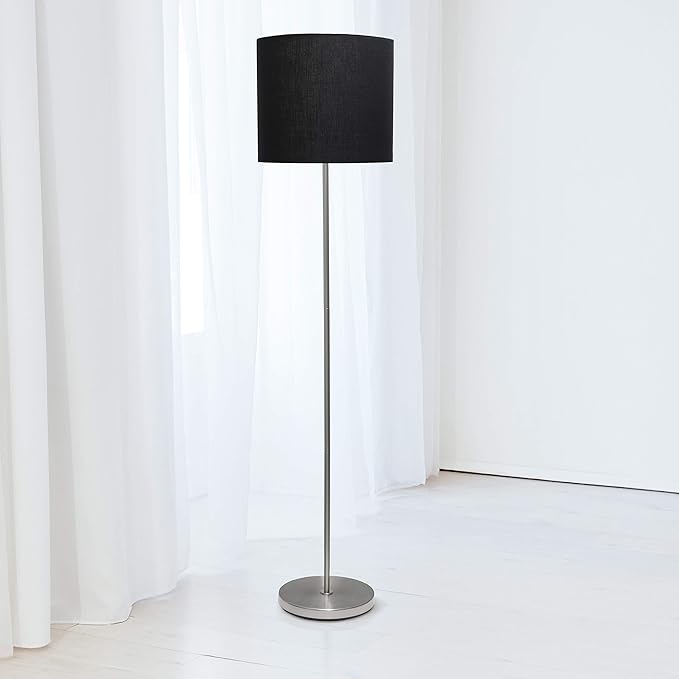 Simple Designs LF2004-BLK Brushed Nickel Stick Drum Shade Floor Lamp, Black - LeafyLoom