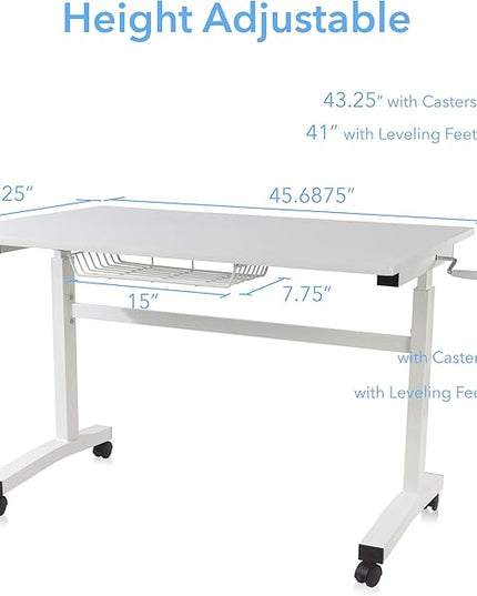 NicBex Office Desks Sit Stand Desk with Casters Height Adjustable Home Office Desks with Side Crank (Switchable Either Side, Left or Right Side Crank) for Living Room, Home Office, Study Room, White - LeafyLoom