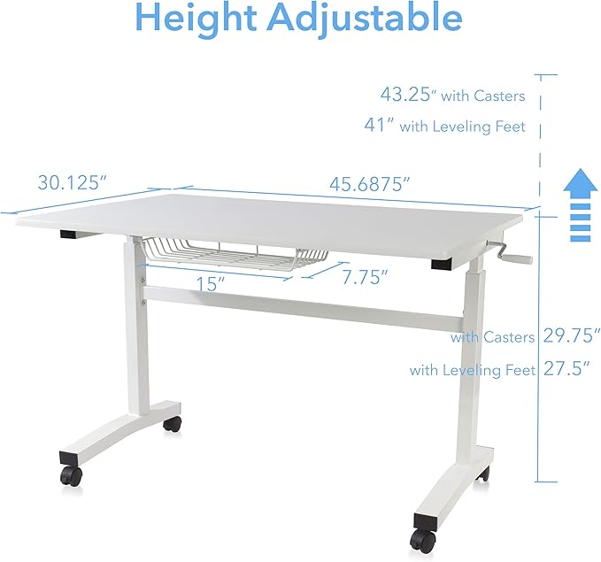 NicBex Office Desks Sit Stand Desk with Casters Height Adjustable Home Office Desks with Side Crank (Switchable Either Side, Left or Right Side Crank) for Living Room, Home Office, Study Room, White - LeafyLoom