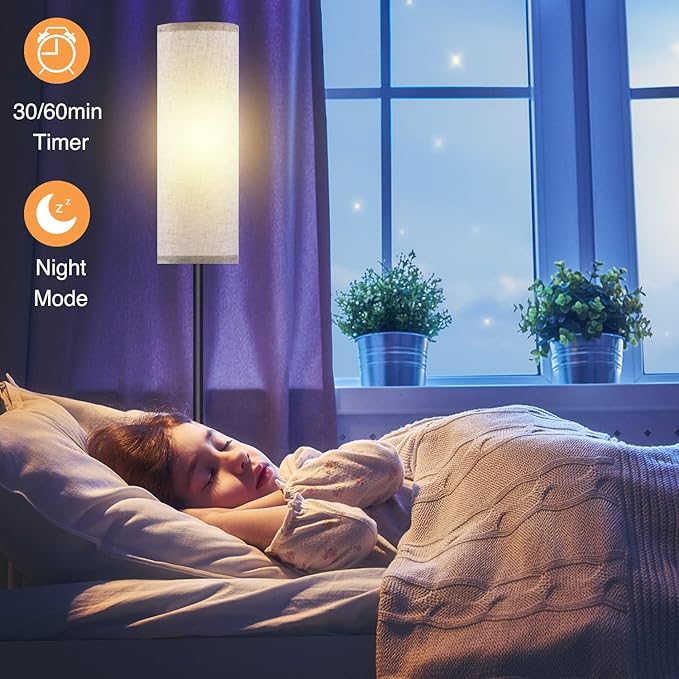 Floor Lamp for Living Room Bedroom, Modern Floor Lamp with Remote,Stepless Dimmable 12W Bulb Included,Standing Lamps LED Tall Lamp for Bedroom Office(Beige) - LeafyLoom