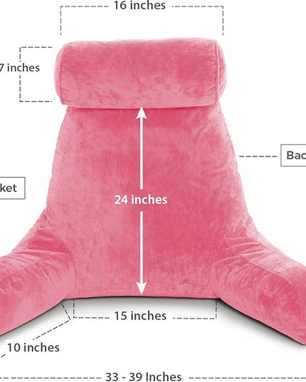 Husband Pillow XXL Cover Micro Plush Easy-Care Fabric Designed with Vibrant Long Lasting Color, Lush with Back & Side Pockets - Wide Large Zipper, Bed Rest Reading Pillowcase, Pink - LeafyLoom
