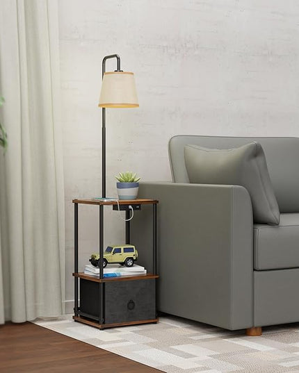 Floor Lamp with Table and Drawer - Floor Lamps for Living Room Bedroom, and Office - Night Stand with Charger Station for Living Room with USB & AC Ports - Side Table Lamp Nightstand Lamp - LeafyLoom