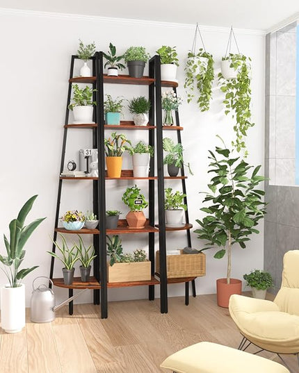 Yoobure Ladder Shelf, 5 Tier Tall Ladder Bookshelf Corner Shelf, Industrial Book Shelf Ladder Bookcase Narrow, Standing Storage Shelves Display Shelf for Bedroom Living Room Office Kitchen Bathroom - LeafyLoom
