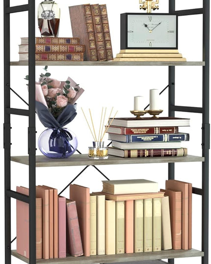 NUMENN 5 Tier Bookshelf, Tall Bookcase Shelf Storage Organizer, Modern Book Shelf for Bedroom, Living Room and Home Office, Grey - LeafyLoom