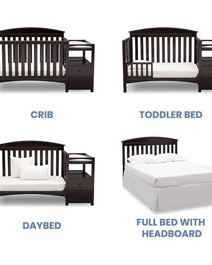 Delta Children Abby Convertible Crib 'N' Changer, Dark Chocolate + Serta Perfect Slumber Dual Sided Recycled Fiber Core Crib and Toddler Mattress (Bundle) - LeafyLoom