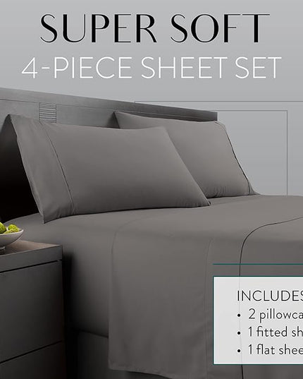 Danjor Linens Twin XL Sheets - Hotel Luxury Essentials Bedding - 4 pc Soft Bedding & Pillowcases Set with Deep Pockets - Breathable Bed Sheets, Wrinkle Free - Grey Sheets - LeafyLoom