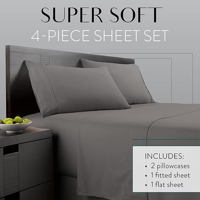 Danjor Linens Twin XL Sheets - Hotel Luxury Essentials Bedding - 4 pc Soft Bedding & Pillowcases Set with Deep Pockets - Breathable Bed Sheets, Wrinkle Free - Grey Sheets - LeafyLoom