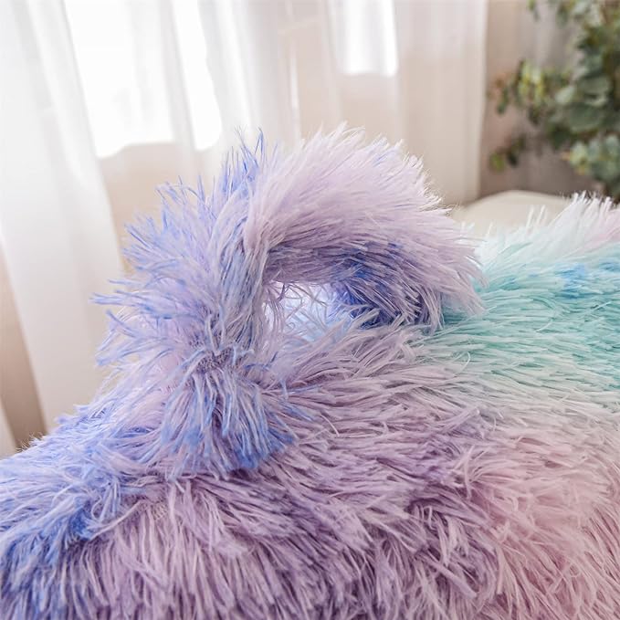 Aimuan Reading Pillow Bed Rest Pillow Plush Shaggy with Arms Cushion for Adults Teens Incline Rest Sitting up & Sleeping Snoring Pillow with Pregnancy Lumbar Back Support (Standard, Blue-Purple) - LeafyLoom