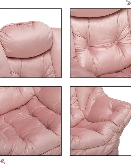HollyHOME Fabric Lazy Chair with Foldable Ottoman, Accent Comfy Lounge Arm Chair and Folding Footrest Stool Set, Leisure Sofa Reading Chair and Footstool for Living Room, Bedroom, Dorm, Laser Pink - LeafyLoom