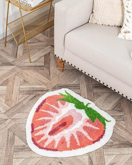 Strawberry Fruit Shaped Rug Fruits Bath Mat Rug Non-Slip Bathroom Door Mat for Bedroom Bathroom Kitchen Cartoon Area Rug for Shower Room Soft Bathmat Home Decor - LeafyLoom