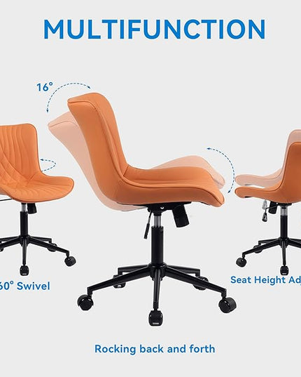 YOUNIKE Office Chair, Armless Desk Chair with Wheels, Home Office Computer Task Chairs, Modern Faux Leather Upholstered Vanity Chair, Adjustable Swivel Office Chairs with Back, Burnt Orange - LeafyLoom