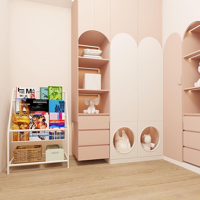 Kids Bookshelf Freestanding for Children Room 18 Inches Small White Metal Bookcase Large Capacity Books Toys Organizer Stable 5 Tiers Kids Book Rack for Playroom Bookstore Library - LeafyLoom
