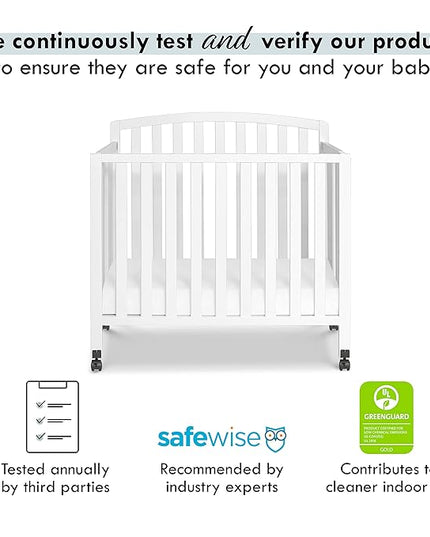 DaVinci Dylan Folding Portable 3-in-1 Convertible Mini Crib and Twin Bed in White, Greenguard Gold Certified - LeafyLoom