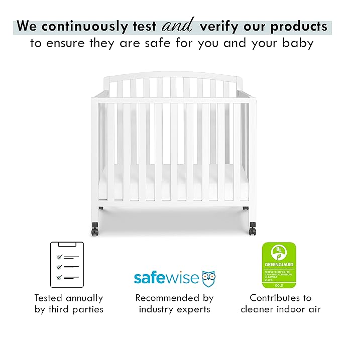 DaVinci Dylan Folding Portable 3-in-1 Convertible Mini Crib and Twin Bed in White, Greenguard Gold Certified - LeafyLoom