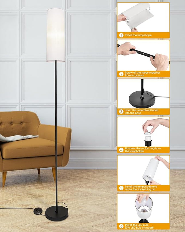 Floor Lamp for Living Room Bedroom,Modern LED Floor Lamp with Remote Control and Stepless Dimmable Colors Temperature & Brightness,Standing Lamps Tall Lamp, 9W Bulb Included(White) - LeafyLoom