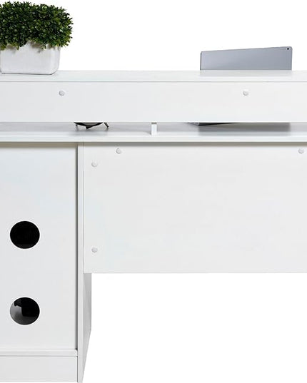 OneSpace Essential Computer Desk, Hutch with Pull-Out Keyboard, White - LeafyLoom