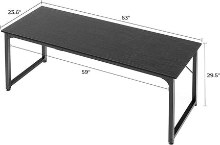 Computer Desk, 63 Inch Office Desk, Gaming Desk with Storage, Writing Desk Work Desk for Home Office, Study, Modern Simple Desk, Large Legroom, Metal Frame, Black - LeafyLoom