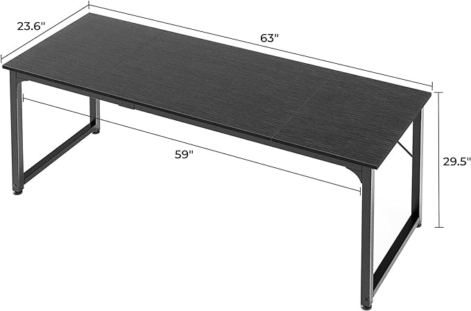 Computer Desk, 63 Inch Office Desk, Gaming Desk with Storage, Writing Desk Work Desk for Home Office, Study, Modern Simple Desk, Large Legroom, Metal Frame, Black - LeafyLoom