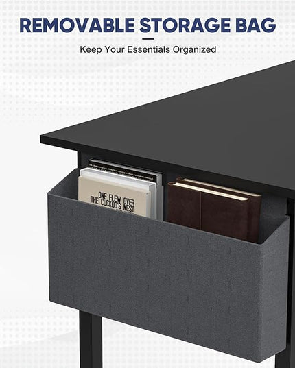 STATESVILLE 32 inch Small Computer Desk Writing Study Work Office Table Modern Simple with Storage Bag and Hook for Home Bedroom, Black - LeafyLoom
