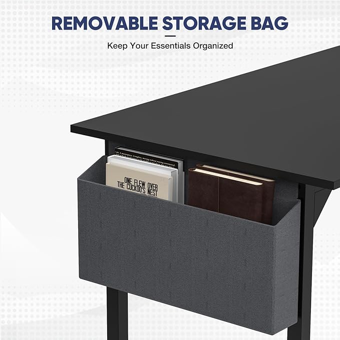 STATESVILLE 32 inch Small Computer Desk Writing Study Work Office Table Modern Simple with Storage Bag and Hook for Home Bedroom, Black - LeafyLoom