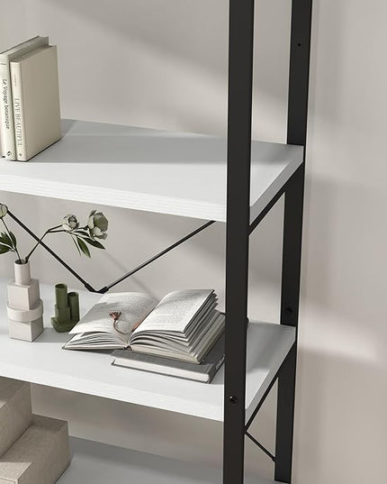 Panana 5 Tier Industrial Rustic Wooden Bookshelves, Vintage Open Wood and Metal Farmhouse Bookshelf Heavy Duty Storage Shelving Unit Rack (White) - LeafyLoom