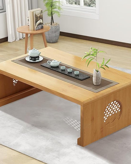 Folding Coffee Table Foldable Japanese Floor Table Low Table for Living Room,Dining Room,Tea,Tatami,Home Decoration (Log Color 39.37 * 19.68 * 12.2 INCH) - LeafyLoom