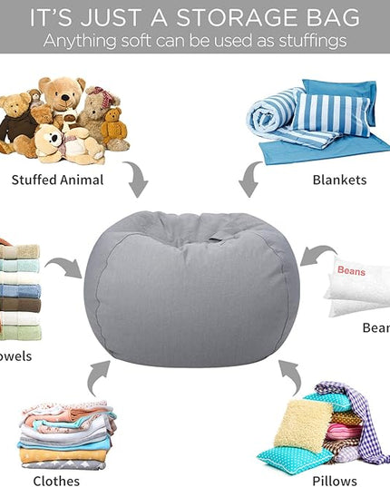 Aubliss Stuffed Animal Storage Bean Bag Chair Cover (No Beans)，Stuff and Sit Storage Bean Bag for Kids Toy Storage，Large 38"-Canvas Solid Grey - LeafyLoom