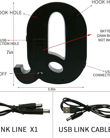 LED Marquee Letter Lights-DIY Marquee Lights up Letter Signs, Dual DC Interface Upgrade Multi-Letter Connection, 26 Alphabet Signs for Wedding, Birthday, Party， Bar Decoration (Q) - LeafyLoom