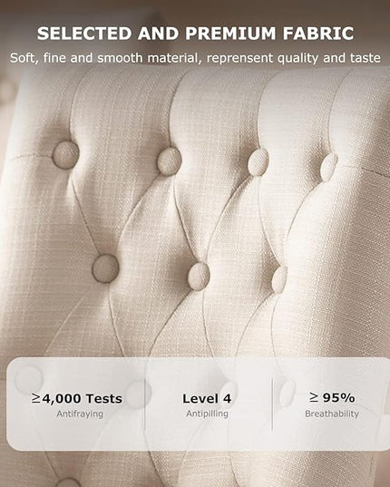 COLAMY Wingback Upholstered Dining Chairs Set of 2, Fabric Side Dining Room Chairs with Tufted Button, Living Room Chairs for Home Kitchen- Beige - LeafyLoom