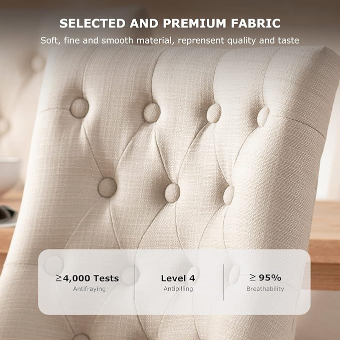 COLAMY Wingback Upholstered Dining Chairs Set of 2, Fabric Side Dining Room Chairs with Tufted Button, Living Room Chairs for Home Kitchen- Beige - LeafyLoom